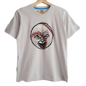 🍒 THREADLESS Angry Baseball Crewneck T-Shirt Grey Kids Sz M